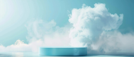 Circular platform amidst the clouds. Ethereal dreamscape of a podium, stage, meditative space.