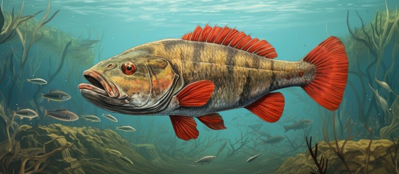 A Payara fish, scientifically known as Hydrolycus scomberoides, gracefully swims in the clear waters of the Amazon basin. The fish displays its unique predatory instincts as it navigates through the