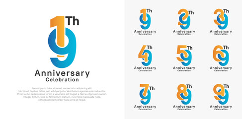 anniversary logotype vector design with orange and blue color for celebration moment