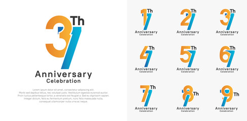 anniversary logotype vector design with orange and blue color for celebration moment