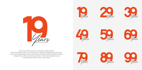 anniversary logotype vector design set with black handwriting, orange color can be use for special day