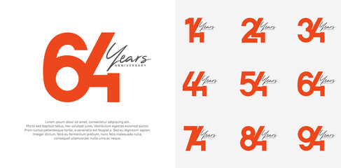 anniversary logotype vector design set with black handwriting, orange color can be use for special day
