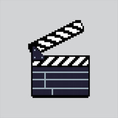 Pixel art illustration Clapper Board. Pixelated Clapper Board. Clapper Board pixelated
for the pixel art game and icon for website and video game. old school retro.