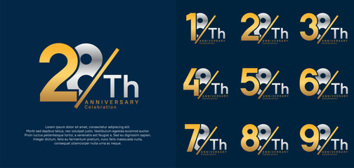 anniversary logo style vector set with slash gold and silver color can be use for celebration