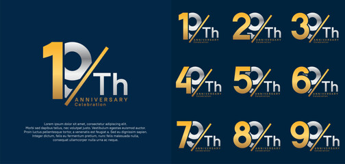 anniversary logo style vector set with slash gold and silver color can be use for celebration
