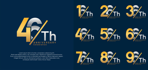anniversary logo style vector set with slash gold and silver color can be use for celebration
