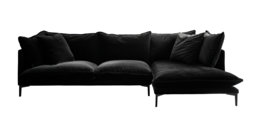 Elegant Black Sofa on Transparent Background