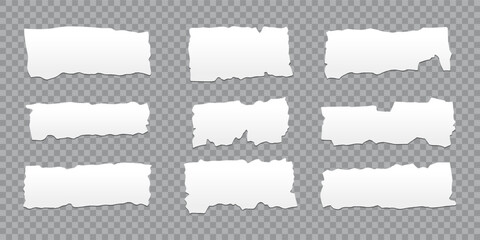 Set of empty torn jagged rectangles. Vector illustration. Realistic ripped different papers isolated on transparent background