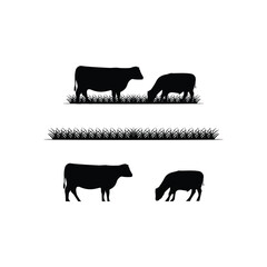 Cattle Angus Cow & Grass silhouette livestock farm logo design