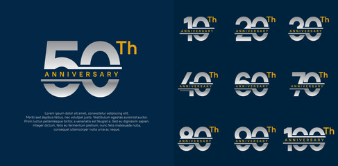 anniversary vector set design with silver and gold color for celebration day