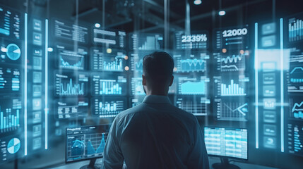 Statistics of business concept. Finance chart. Financial planning. Data analysis. Modern office and communication network concept. Digital transformation. AI