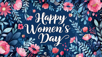 International Women's Day background with copy space, Women's Day holiday with flowers and text happy women's day