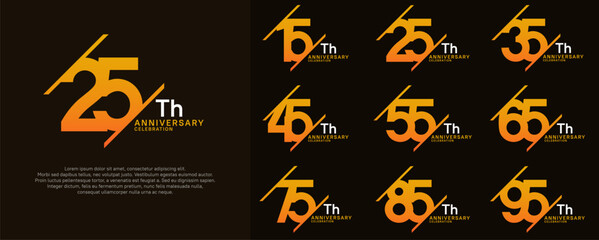 anniversary vector set with orange color and slash for celebration purpose