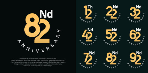 anniversary set vector design with flat gold and silver color for celebration moment