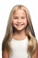 Little laughing girl with long bright blonde hair