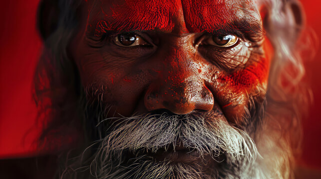 Portrait of a painted male Aboriginal man with beard