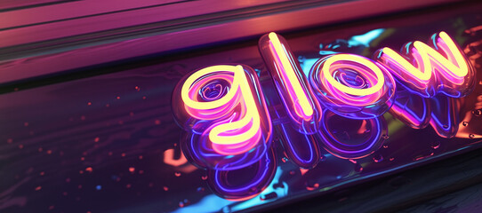 Glowing Neon Sign Reflection, Intense Colors on a Wet Surface