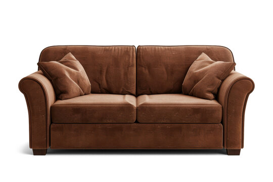 Cozy Brown Sofa on Transparent Background