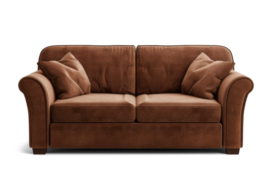 Cozy Brown Sofa on Transparent Background