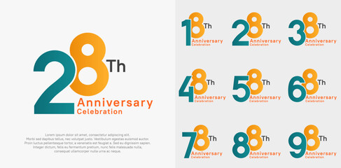 anniversary vector design set with blue and orange color for special moment celebration