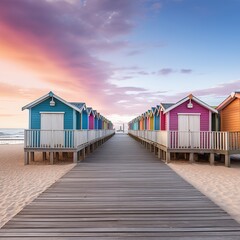 Fototapeta premium Colorful huts by the sea
