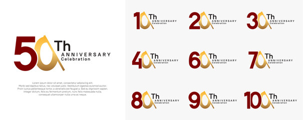 anniversary logotype vector set. red and gold color with slash for celebration day
