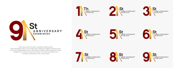 anniversary logotype vector set. red and gold color with slash for celebration day