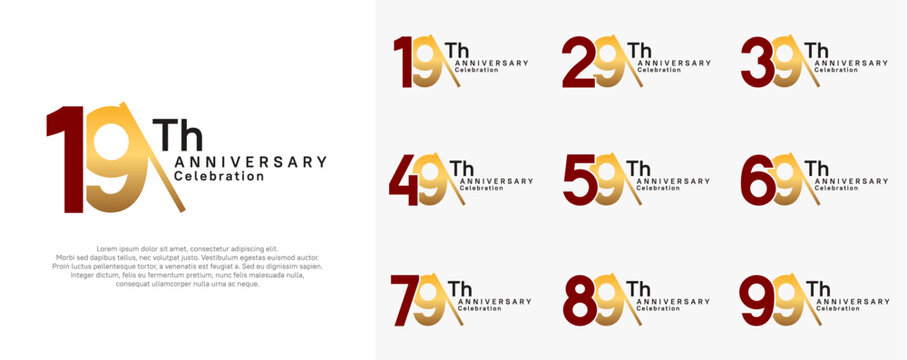 anniversary logotype vector set. red and gold color with slash for celebration day