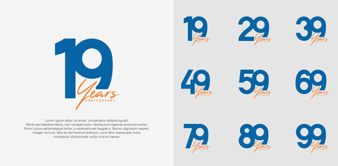 anniversary logotype vector design set with orange handwriting, blue color can be use for special day