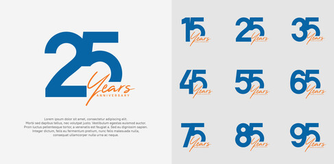anniversary logotype vector design set with orange handwriting, blue color can be use for special day