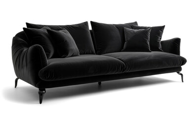 Elegant Black Sofa on Transparent Background