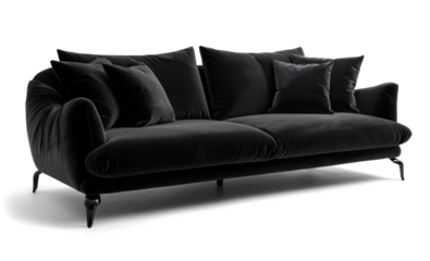Elegant Black Sofa on Transparent Background