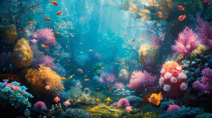 Fototapeta na wymiar An underwater Easter celebration, where mermaids decorate coral reefs with colorful eggs and sea creatures gather in anticipation.