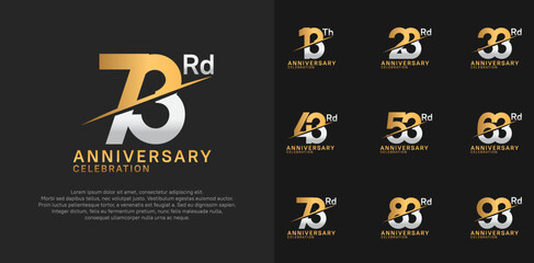 anniversary logotype vector set with gold and silver color and slash for celebration day