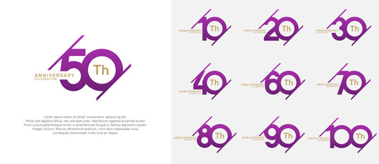 anniversary logotype vector set with purple and gold color can be use for celebration purpose