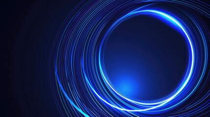 Abstract glowing circle lines in 7 colors on a dark blue background. geometric line art design modern shiny blue lines future technology concept