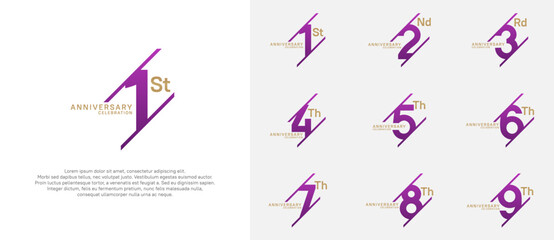 anniversary logotype vector set with purple and gold color can be use for celebration purpose