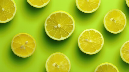 Photo Flat lemon slices on green background