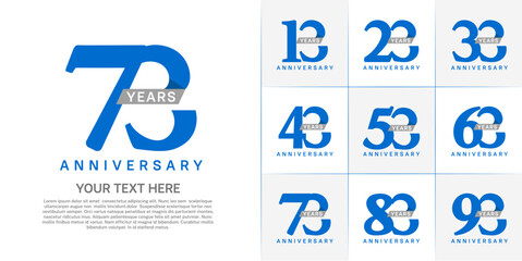 Set of Anniversary Logotype with gray ribbon, blue color can be use for special day celebration - obrazy, fototapety, plakaty