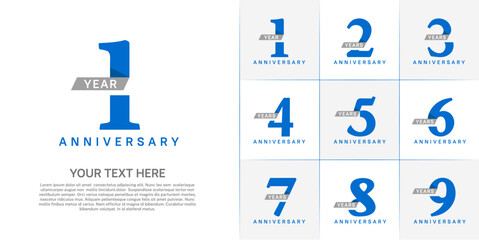 Set of Anniversary Logotype with gray ribbon, blue color can be use for special day celebration