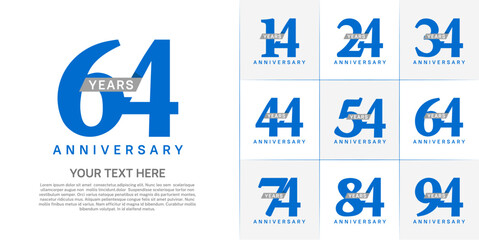 Set of Anniversary Logotype with gray ribbon, blue color can be use for special day celebration