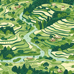 Asian landscaper seamless pattern 