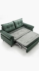 Convertible Sofa Bed, a versatile sofa bed that transforms into a bed with ease, against a white background, generative AI