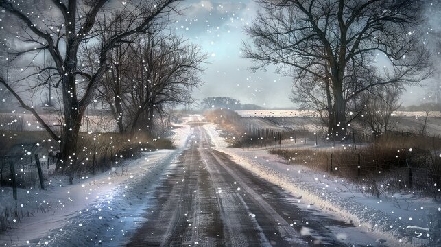 winter country road snowy