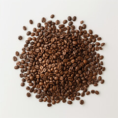 Obraz premium coffee beans on white background.Minimal creative Trendy social mockup or wallpaper cofee advertise concept.Copy space,top view,flat lay.Generative AI