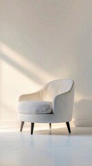 Modern minimalist chair positioned elegantly on a white background, focus on the clean lines, simple silhouette, and subtle details of the chair's design, generative AI