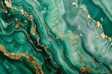 Liquid texture with marble pattern emerald green, black and gold colour