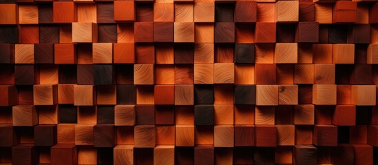 The image displays a wooden wall with a pattern of squares, creating a visually appealing design. The squares are evenly spaced and engraved into the wood, giving a structured and organized look to