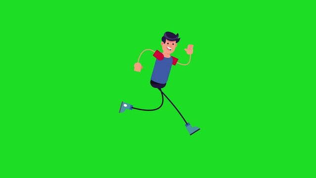 Boy running cartoon animation loop 4k green screen background