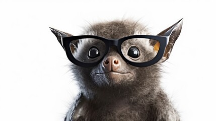 black mouse wearing glasses on a white background